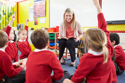 Teacher reading to primary school children
