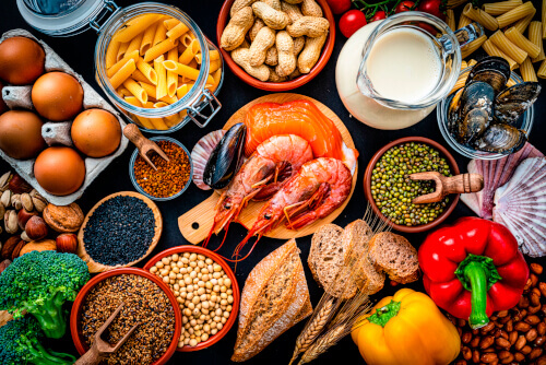 typical allergy foods on a table